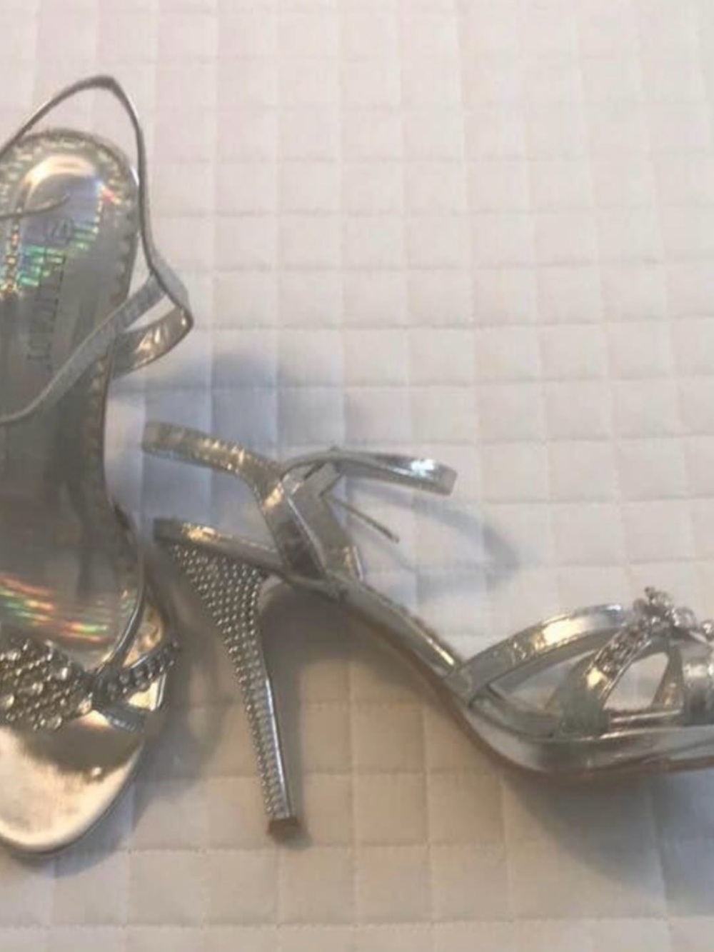 Silver Crystal-Embellished Strappy Stiletto Heels for Women